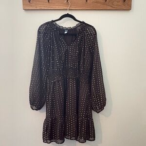 Old Navy Black Metallic Dot Smocked Waist Ruffle Hem Dress | Size Large